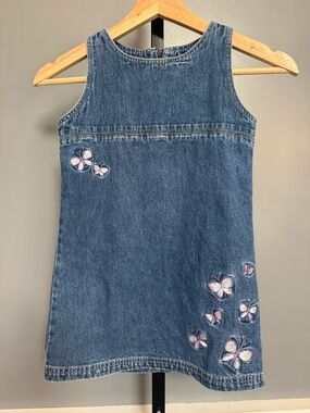 Vintage 1999 GAP Kids Denim Dress Butterfly Embroidered Y2K Size XS